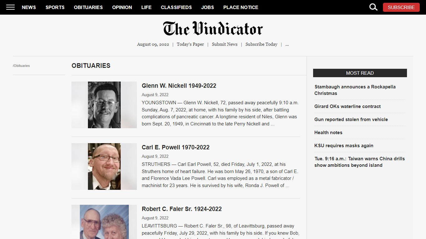 Obituaries | News, Sports, Jobs - The Vindicator