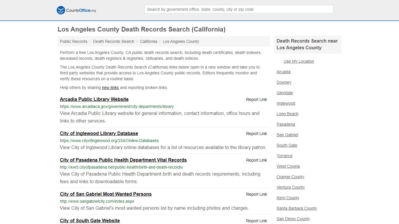 Death Records Search - Los Angeles County, CA (Death ...