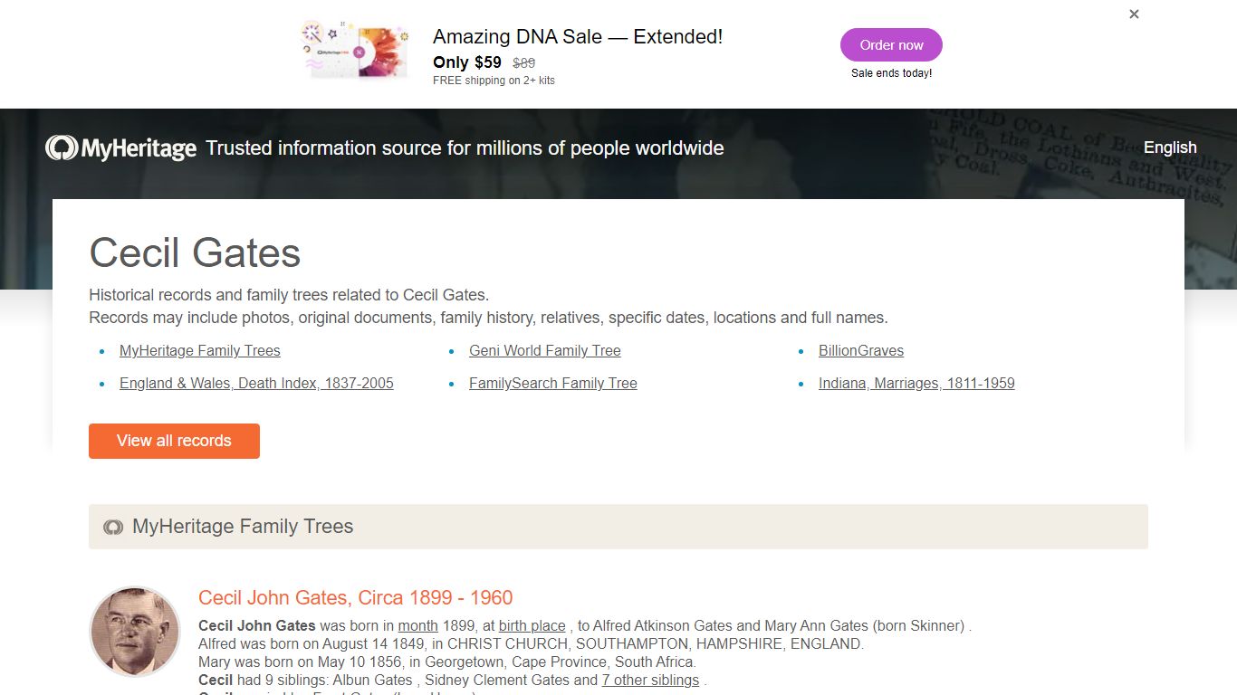 Cecil Gates - Historical records and family trees - MyHeritage